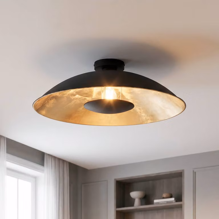 Plafoniera soffitto Emilienne Lindby, dimmerabile, Nero, Soggiorno / Sala da pranzo, Metallo, Moderno, Plafoniera