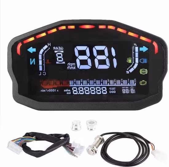 Contatore di giri digitale con display LCD LED ricaricabile per motocicletta colore nero