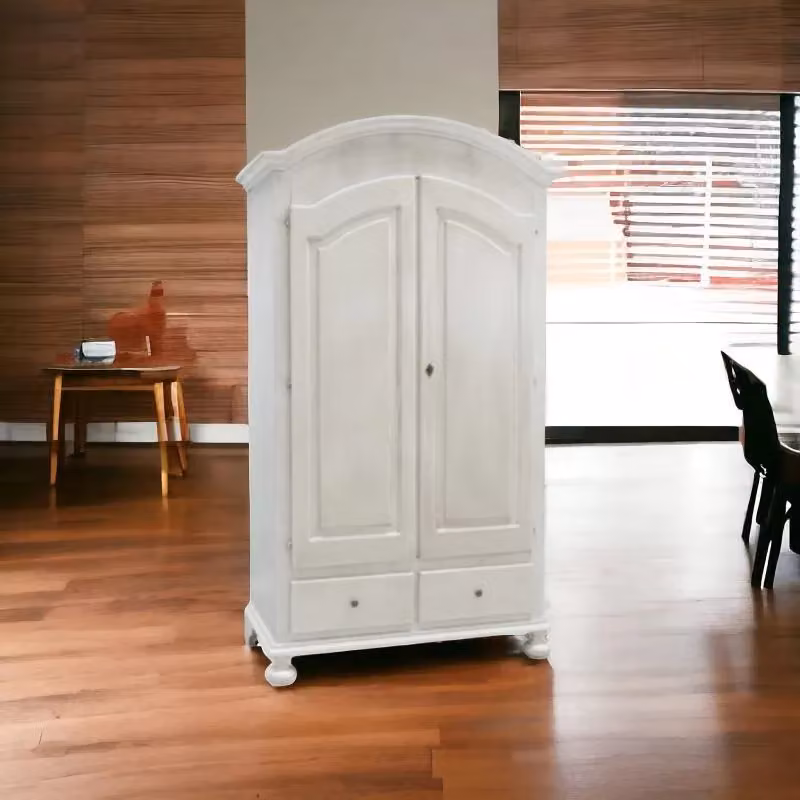 Armadio shabby chic in legno di pino bianco con 2 ante e cassetti interni Mobili 2G L/P/H: 125 x 61 x 200 cm – 4
