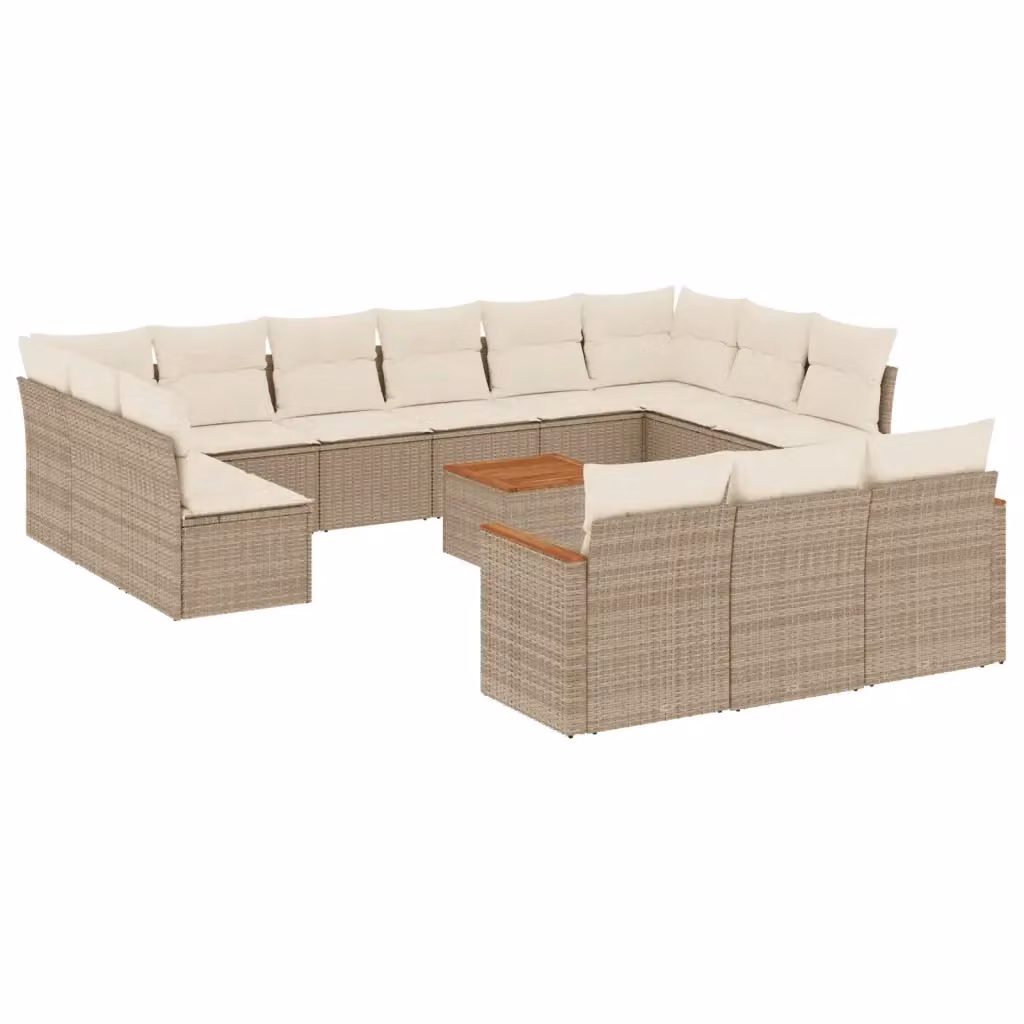 Set di Divani da Giardino a L vidaXL in Polyrattan Beige con Cuscini e Tavolino da Esterno – 2