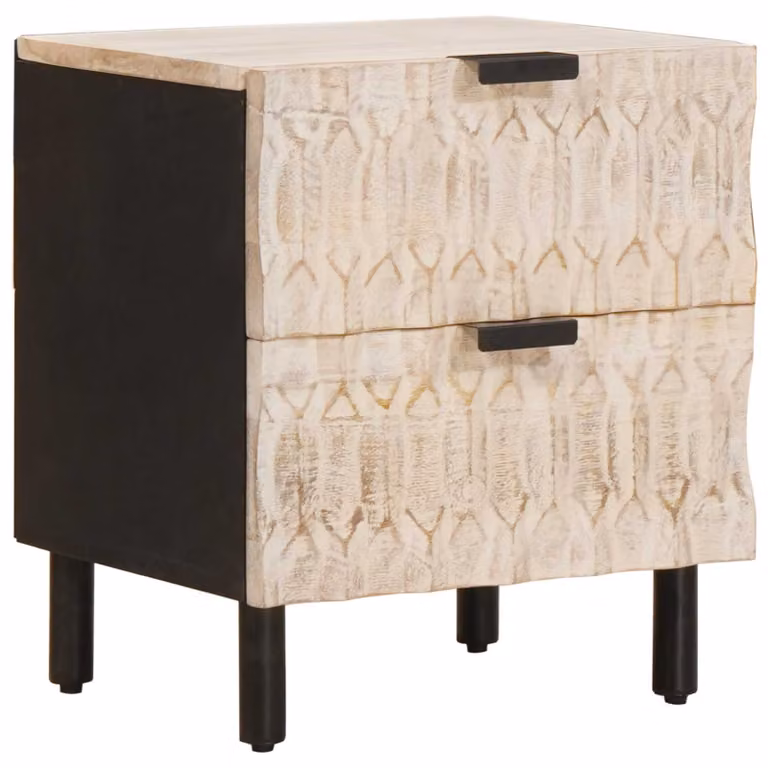 vidaXL Armadio da Notte Bianco in Legno di Mango Massello L: 40 cm, P: 33 cm, H: 46 cm