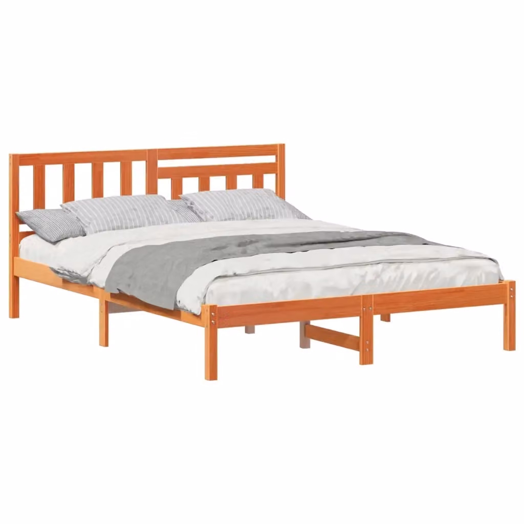 Struttura letto moderna vidaXL in pino massello marrone cerato L/P/H: 200 x 140 x 80,5 cm – 2