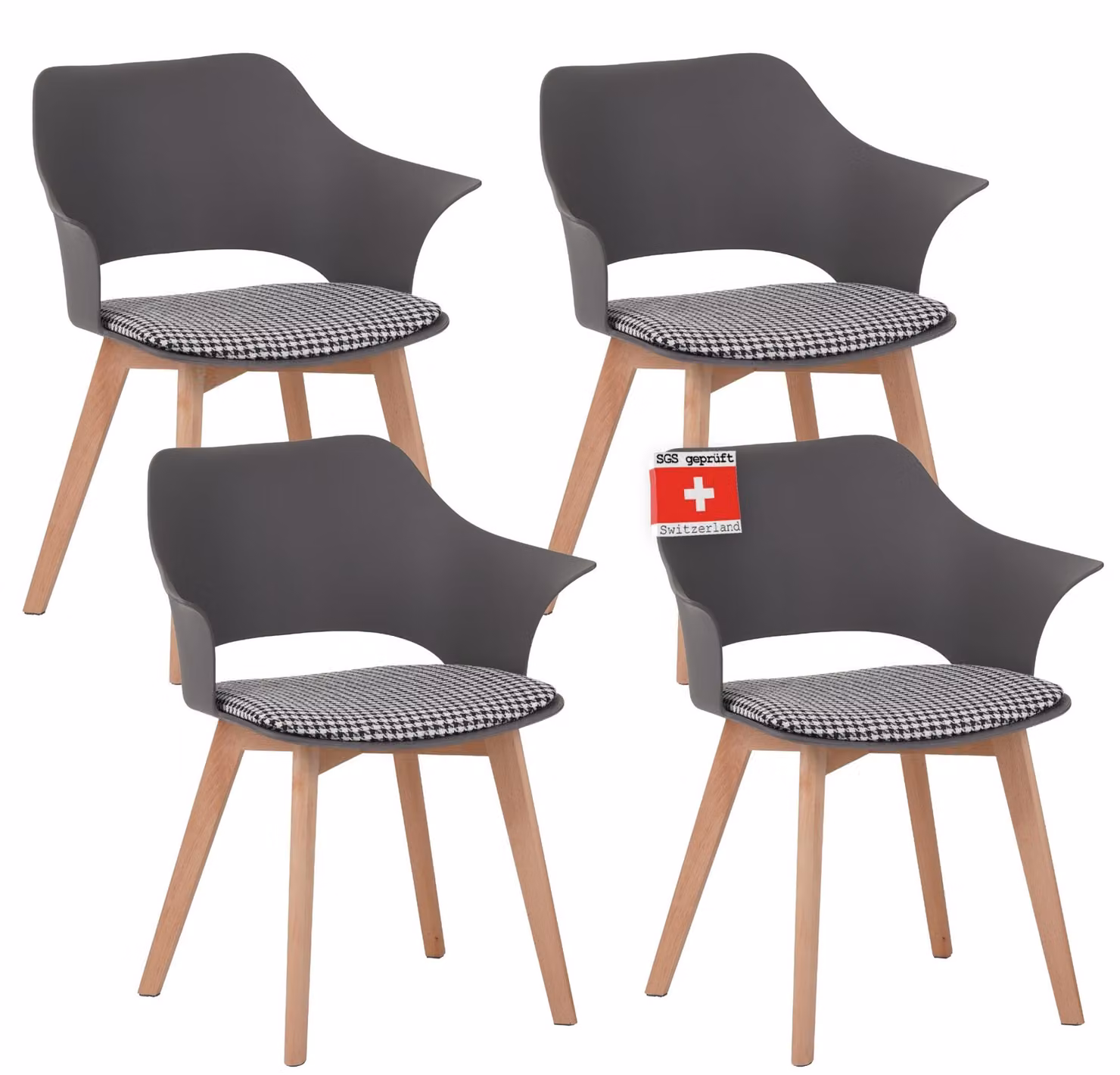 Set di 4 sedie per sala da pranzo AALBORG, grigio - gambe in legno massiccio di faggio, design scandinavo retrò, comoda sedia a guscio - elegante sedia da cucina, sedia da sala da pranzo per tavolo da pranzo