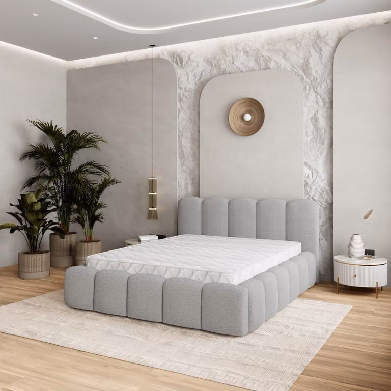 Letto imbottito Masseno FALINA Q 200x200 cm, letto imbottito con cassetti - Grigio chiaro, QUELLE 83