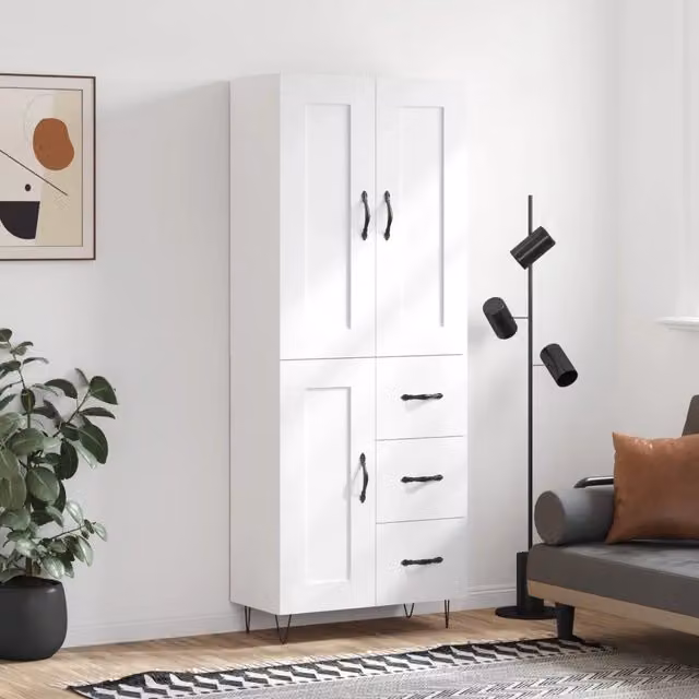 Credenza-Buffet-Armadio da cucina Bianca 69,5x34x180 cm in Legno Multistrato 759253
