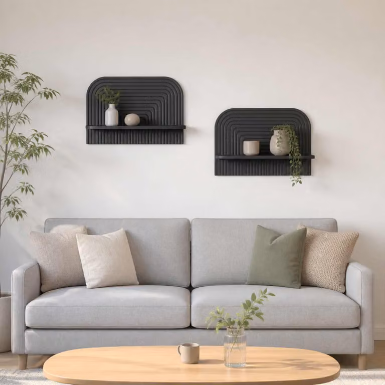 Set di 2 Scaffali da parete vidaXL in legno Nero opaco L 60 cm x P 13,5 cm x H 37,5 cm