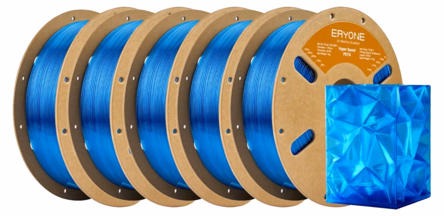 Filamento per stampa 3D, materiale PETG, prestazioni ad alta velocità, colore blu trasparente, confezione da 5 kg