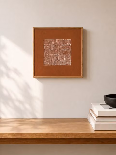Quadro astratto moderno Terracota-tail Kenay Home, colori terracotta, bianco, marrone e arancione, L 30 cm x H 30 cm – 1