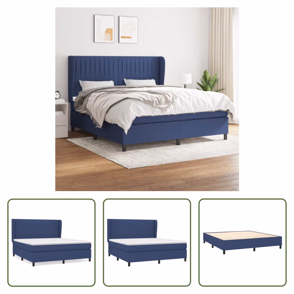 The Living Store Letto a molle con materasso Blu 160x200 cm in tessuto
