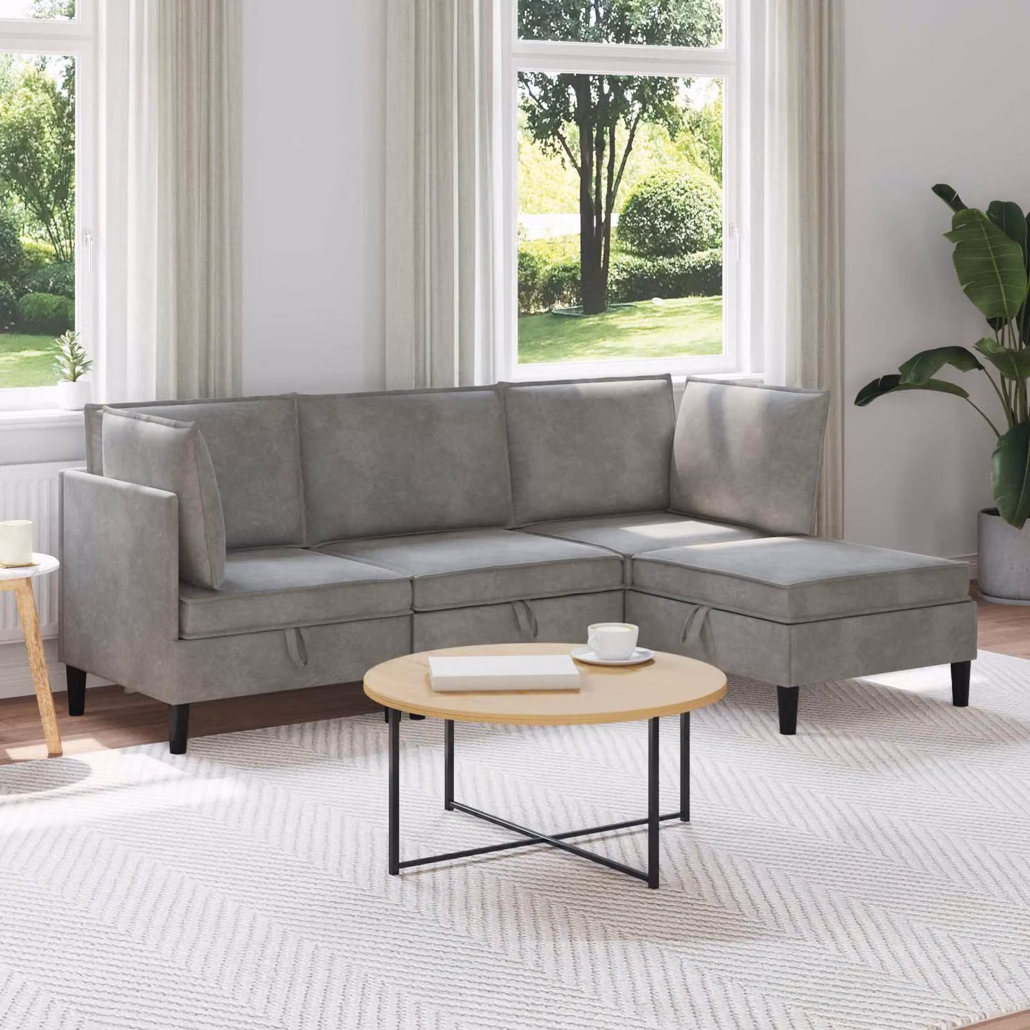 Set di mobili per il soggiorno vidaXL in velluto grigio, composizione a L moderna con 4 pezzi