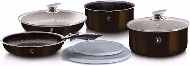 Set di pentole Berlinger Haus BH-7041 con manico staccabile, rivestimento in granito e antiaderente, colore nero