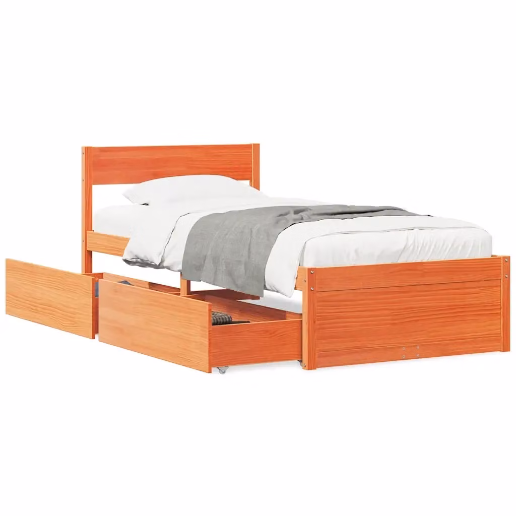 Letto in legno di pino massello vidaXL Marrone Cera con doghe piatte L: 190 cm, P: 78 cm, H: 80,5 cm – 2