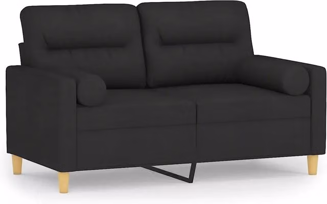 Divano | Divano da soggiorno | Sofa a 2 Posti con Cuscini Nero 120 cm in Tessuto