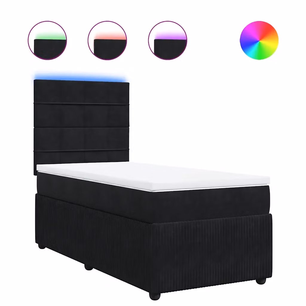 Letto moderno vidaXL con struttura imbottita in velluto nero e materasso ibrido L/P: 80 x 200 cm – 2
