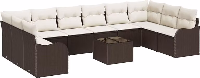 Set Divano da Giardino 11 pcs Marrone e bianco polyrattan