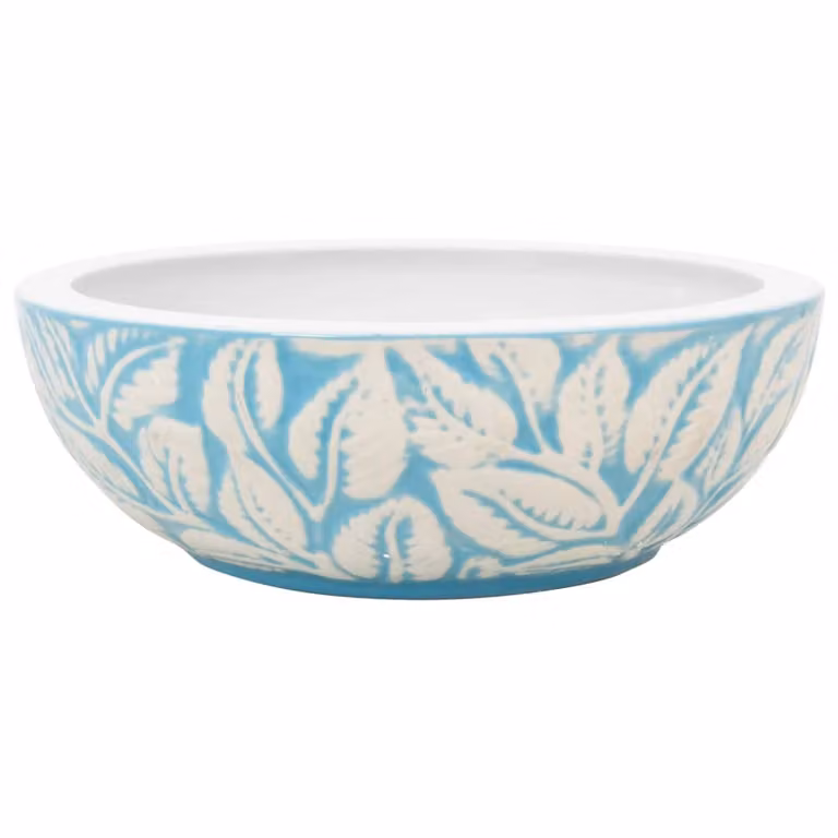 Lavabo da Appoggio Bianco e Blu Rotondo Φ41x14 cm Vetroceramica