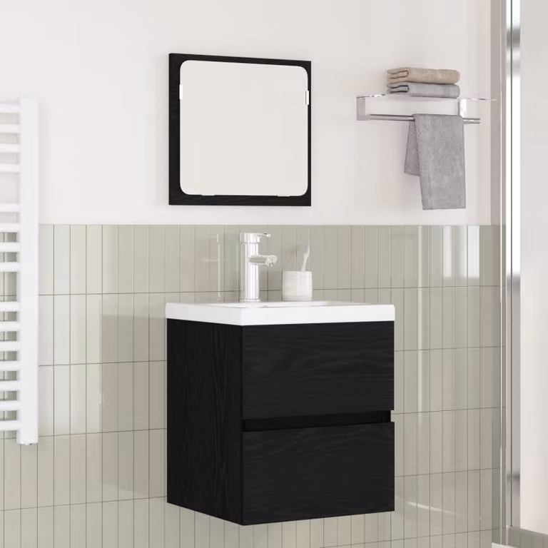 Set di mobili per il bagno vidaXL composto da mobile lavabo e armadietto con specchio, design moderno in legno, colori nero e bianco