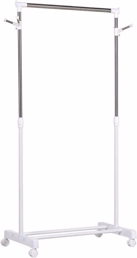 Portaabiti da appoggio su ruote - Armadio flessibile - Per riporre e organizzare i vestiti - Regolabile in altezza - 685 x 42 x 145 cm - Bianco