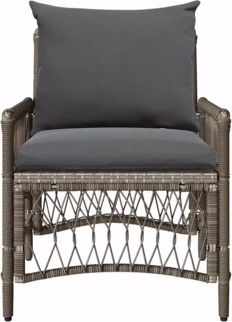 Sedia da giardino moderna in polyrattan grigio con cuscini rimovibili L: 73 cm, P: 61 cm, H: 77 cm – 1