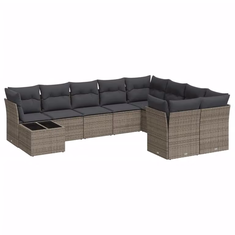 Set Divano da Giardino 10 pz con Cuscini Grigio in Polyrattan