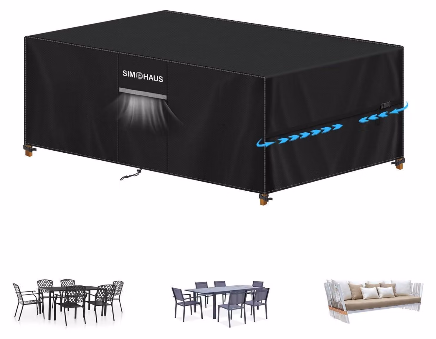 Copertura impermeabile per mobili da giardino, realizzata in tessuto Oxford 420D, dimensioni 200x80x75 cm, colore nero