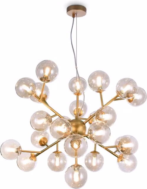 Lampadario a sospensione Maytoni Dallas in ottone e vetro trasparente con 24 luci a sfera