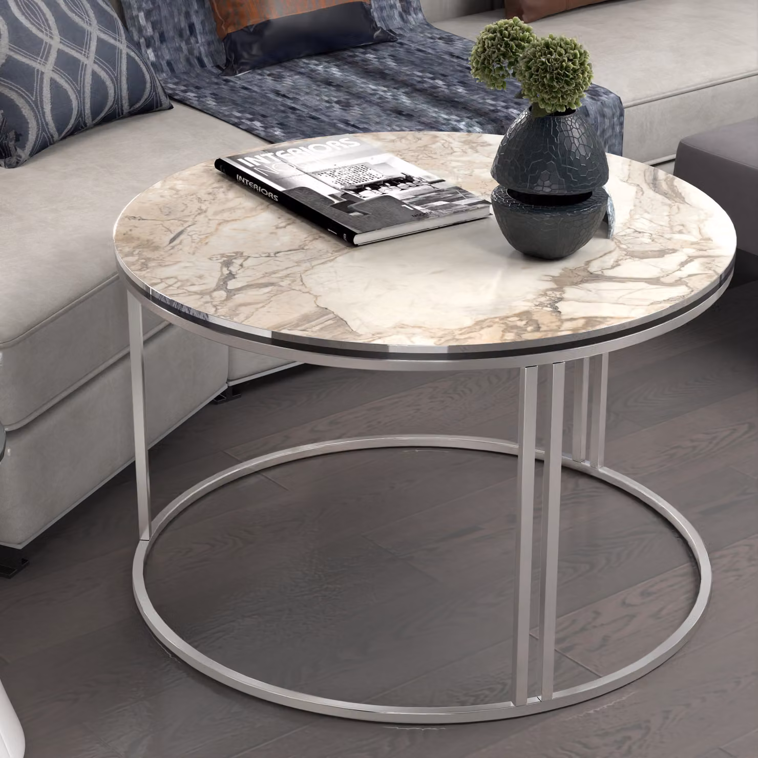 Tavolino 'Aulum' 50 x 70 cm marmo, bianco / argento