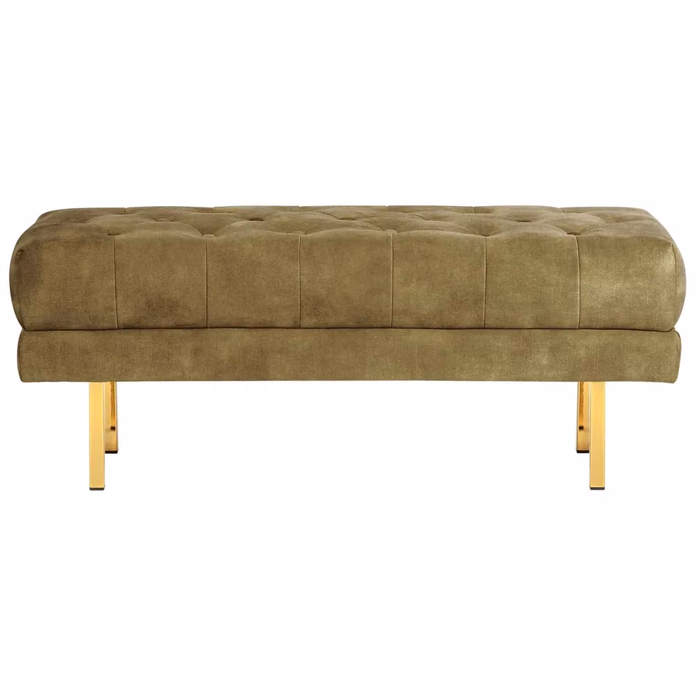 Panca Beliani in velluto verde con gambe in metallo e legno per camera da letto e soggiorno L: 150 cm, H: 44 cm, P: 40 cm – 2