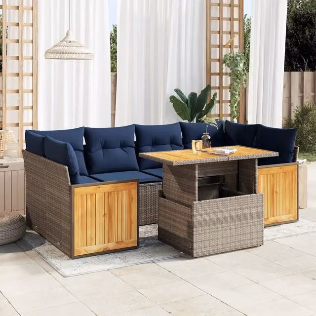 Set Divani da Giardino 7pz con Cuscini Grigio Polyrattan Acacia 3327680