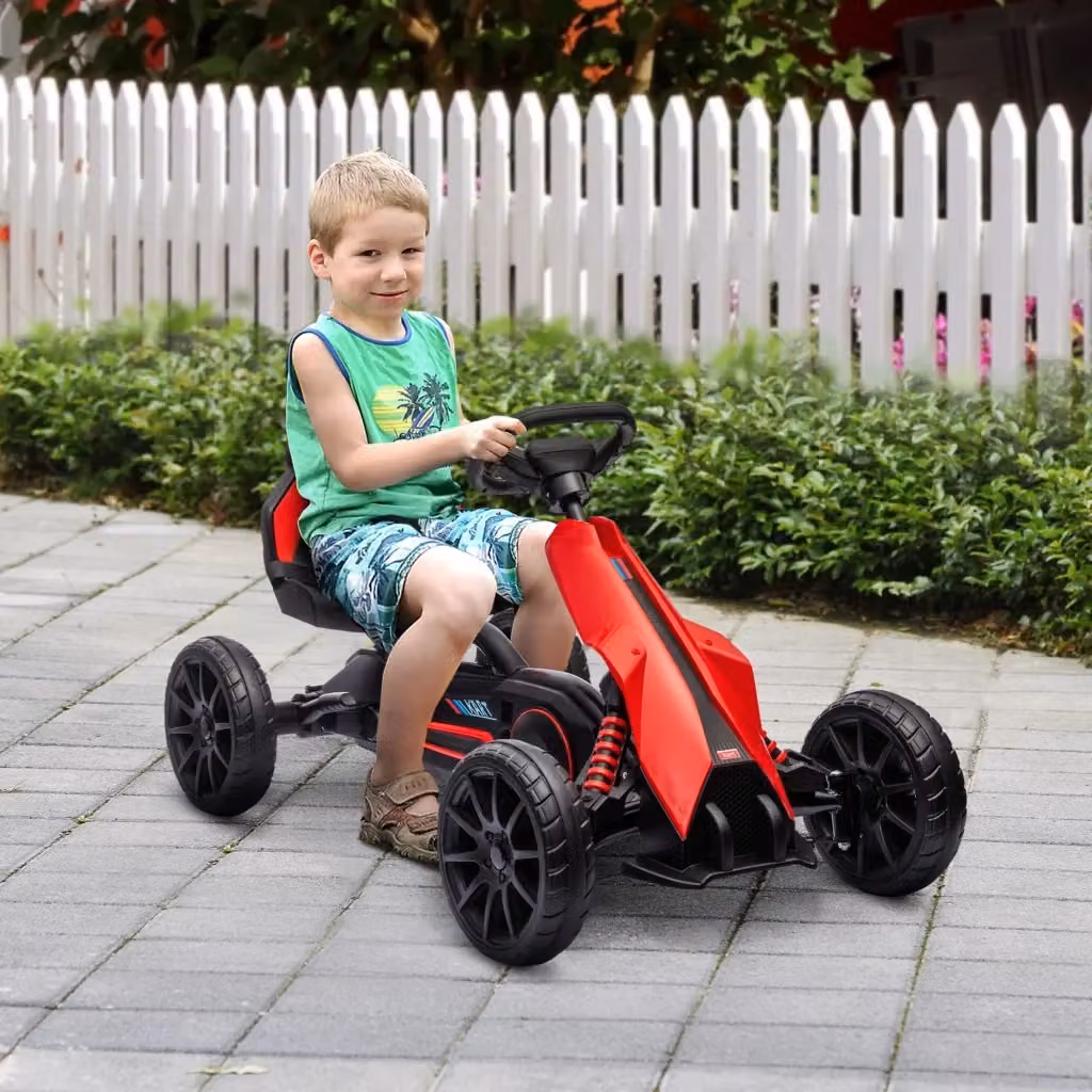 EasyComfort Go Kart a Pedali per Bambini con Sedile Regolabile e Ruote in EVA, L: 100 cm, P: 58 cm, H: 58.5 cm, Rosso Nero – 2