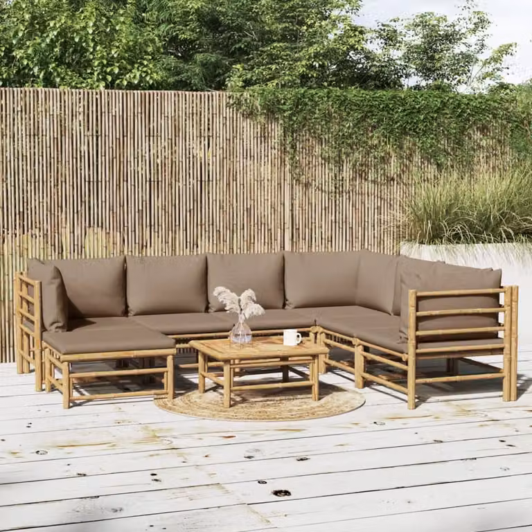 Maison Exclusive - Set da giardino da 8 pezzi con cuscini color taupe in bambù