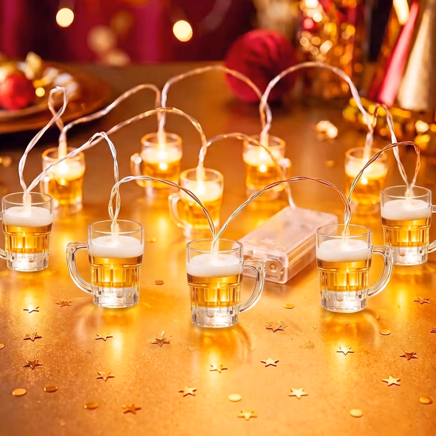 Catena luminosa a LED per bicchieri, lunghezza 1,5 metri, 10 LED, luce bianco caldo