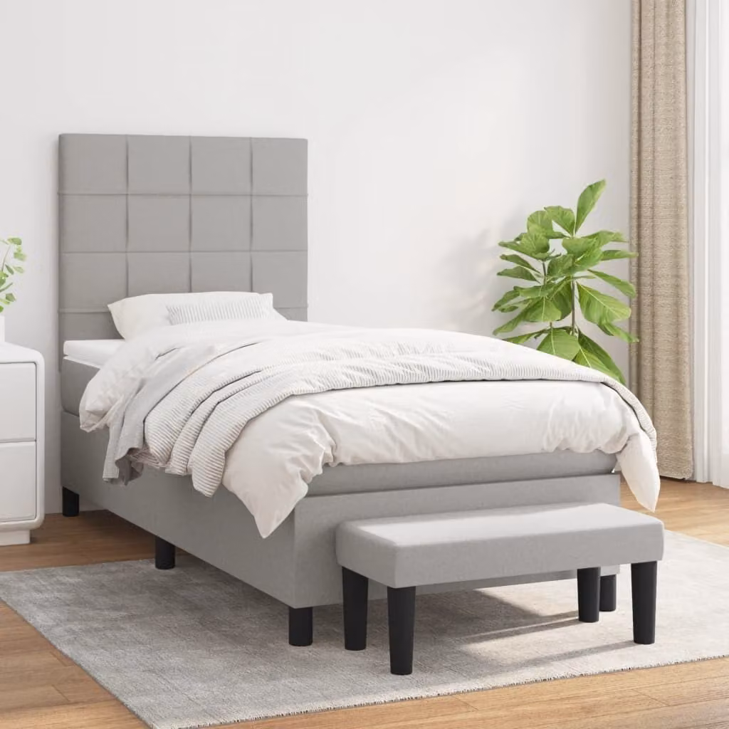 The Living Store Letto a molle con materasso grigio chiaro 80x200 cm in tessuto