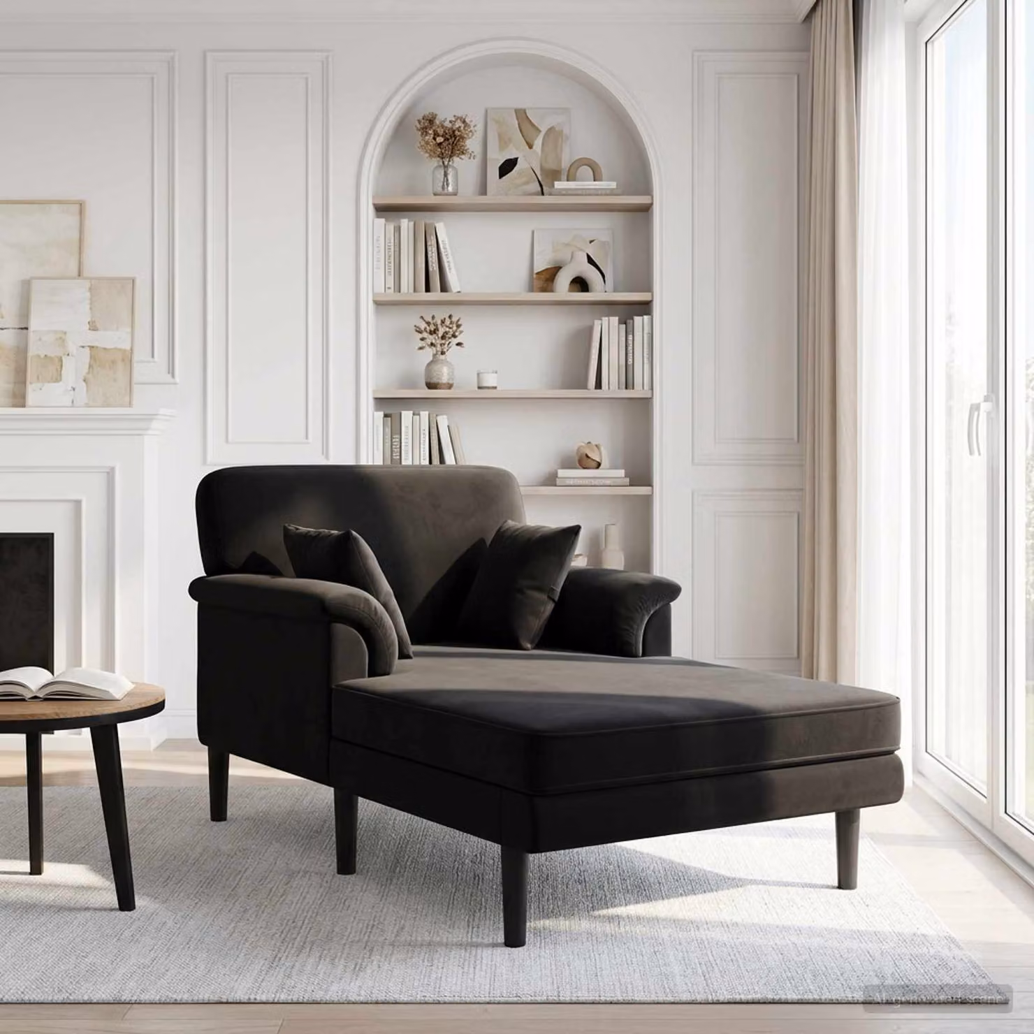 Chaise longue moderna vidaXL in velluto nero con forma a L e seduta sinistra
