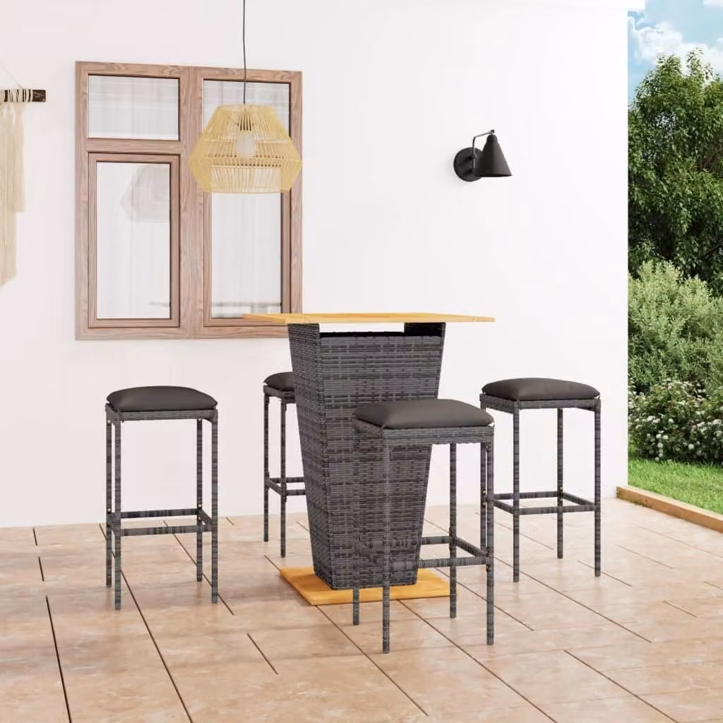 The Living Store Set bar da giardino 5 pezzi con cuscini in poly rattan grigio