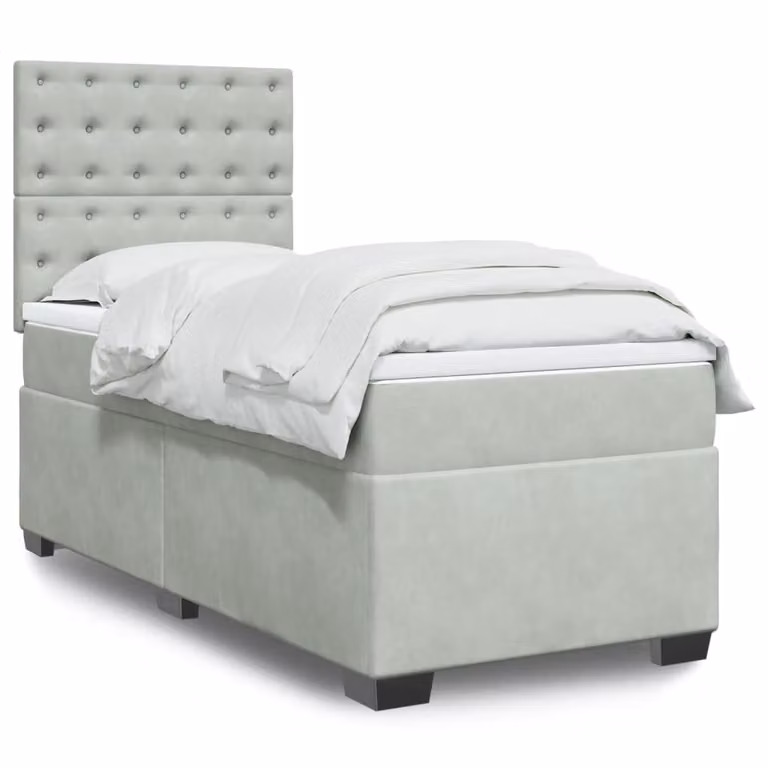 Giroletto a molle con materasso vidaXL in velluto grigio chiaro, L/P/H: 100 x 200 cm
