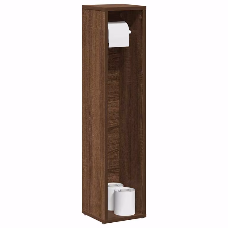 vidaXL Mobiletto da bagno moderno con portarotolo in rovere Marrone L/P/H: 20,5 x 20 x 90 cm
