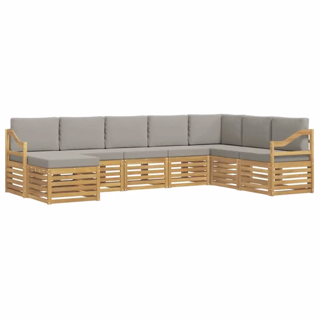 Set di divani da esterno a L vidaXL in legno di acacia con 8 pezzi, bianco e grigio – 2