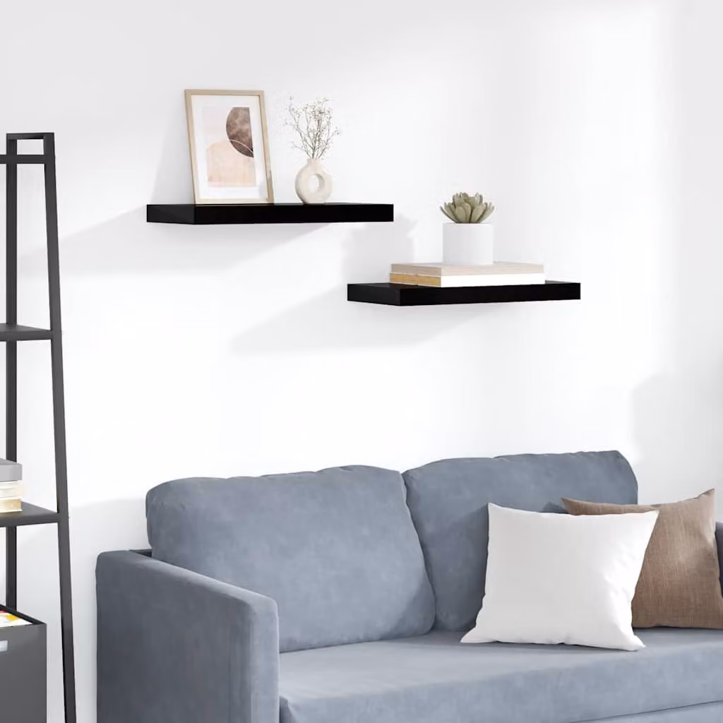 Set di 2 Scaffali a Parete vidaXL in MDF Nero Lucido L 50 cm x P 23,5 cm x H 3,8 cm