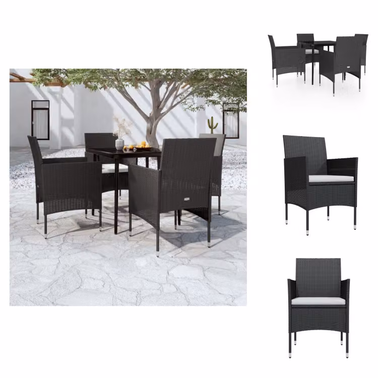 vidaXL Set da pranzo da giardino 5 pezzi con cuscini nero - Set di mobili da giardino