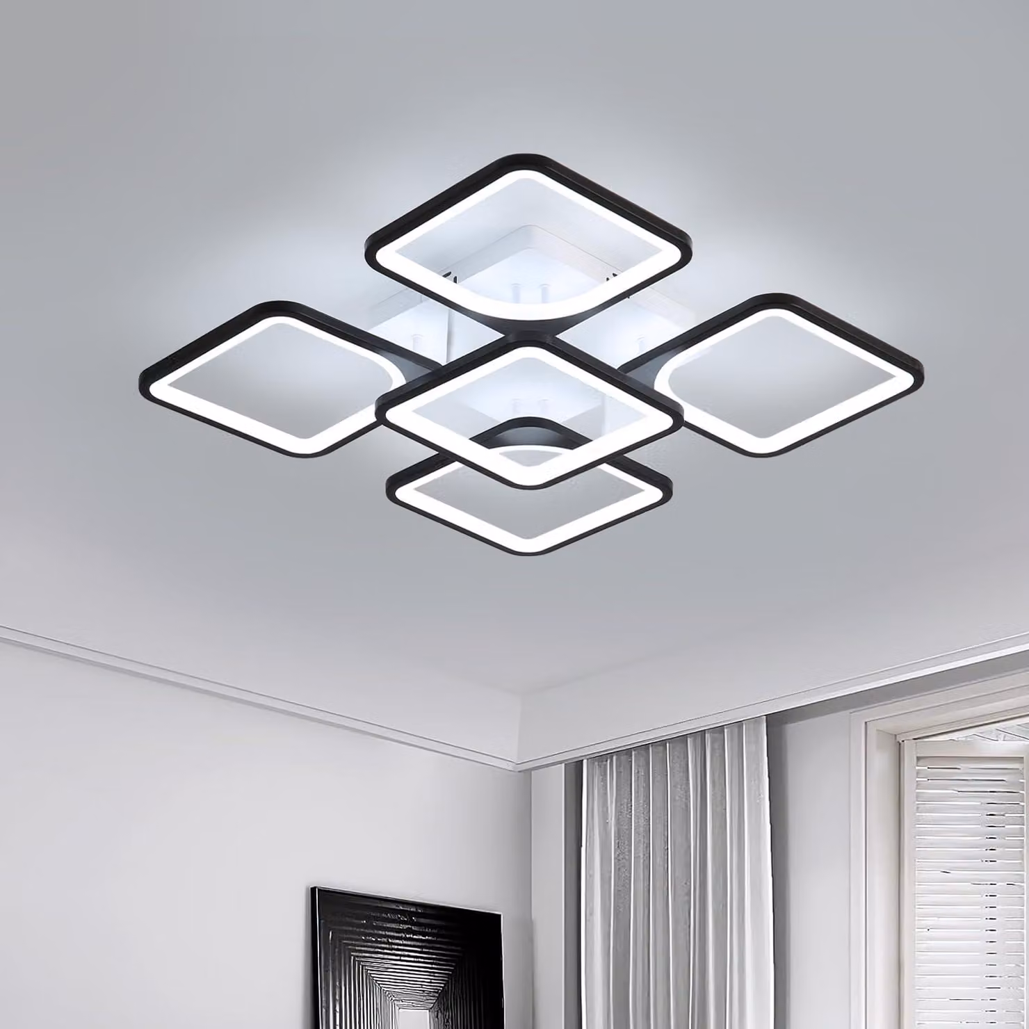 Lampada a LED da soffitto, colore nero, ideale per il soggiorno, 64W, 5670 lumen