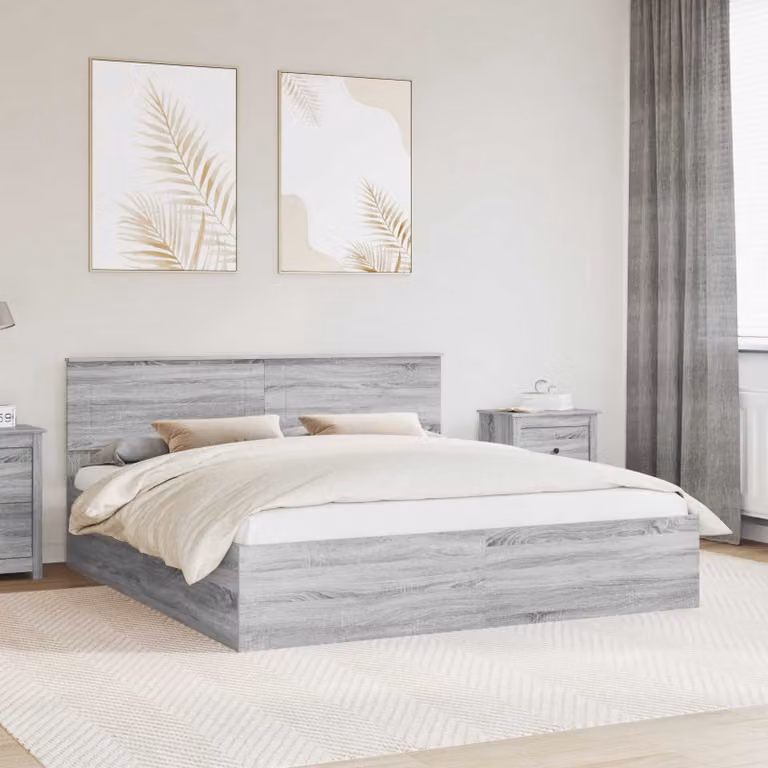 Struttura del letto moderna vidaXL Sonoma in legno ingegnerizzato grigio L/P/H: 200 x 200 x 210 cm