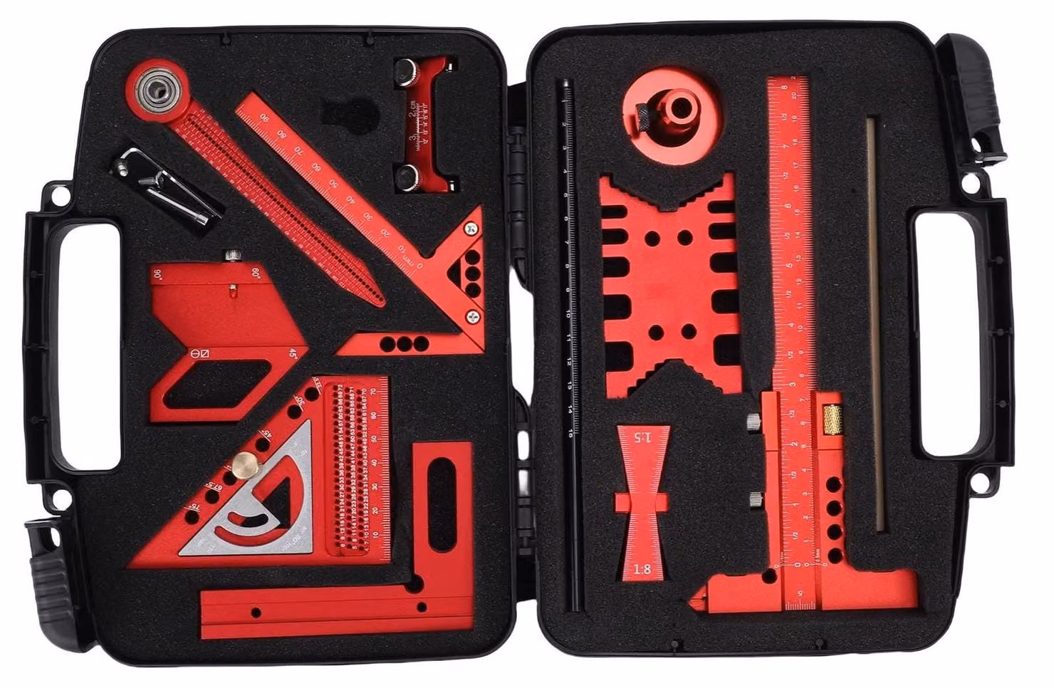 Set di strumenti di misurazione per la lavorazione del legno, con custodia