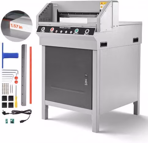 Taglierina per carta elettrica VEVOR professionale in metallo argento con funzione a infrarossi, larghezza di taglio 45 cm, spessore di taglio 4 cm e potenza 500 W