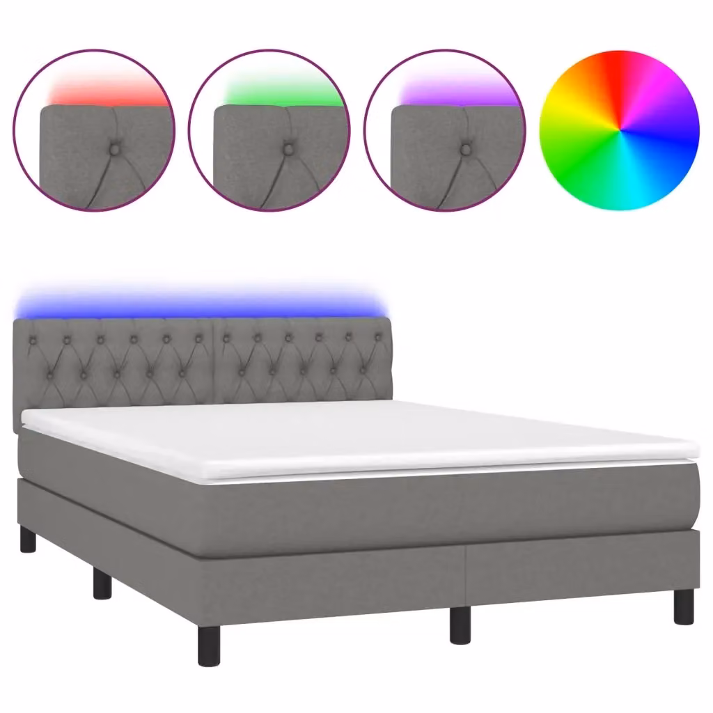 Letto Ibrido con Materasso e Illuminazione LED vidaXL in Tessuto Grigio L/P/H: 140 x 200 x 88 cm – 2
