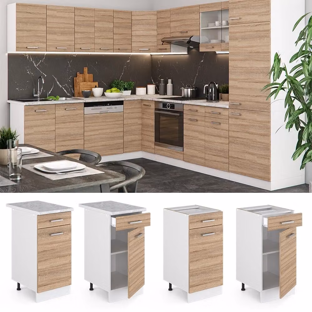 Mobiletto base per cucina Vicco R-Line moderno con ante a battente, L/P/H: 40 x 60 x 81,6 cm, Bianco/Beige/Grigio – 2