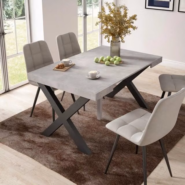 Consolle allungabile, 58 fino 140x90x73cm, Per 6 persone, Gambe in legno, grigio cemento RF2733