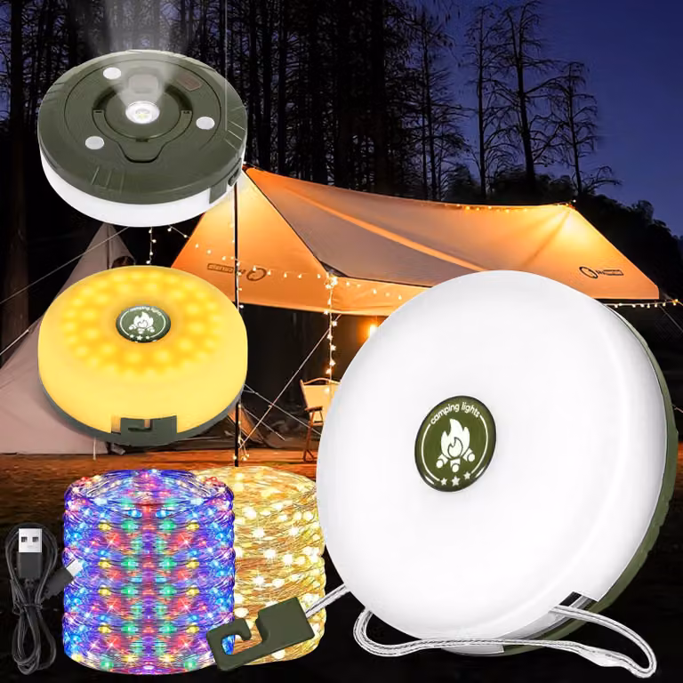 Catena luminosa a LED per campeggio, 10 metri, grado di protezione IP44, 5 modalità, batteria da 2000 mAh, ricaricabile
