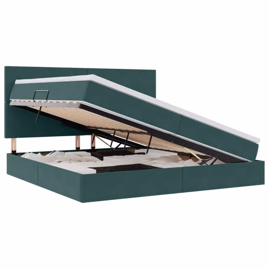 Letto con contenitore vidaXL in velluto verde con illuminazione LED e porta USB, L/P/H: 200 x 200 x 128 cm – 2
