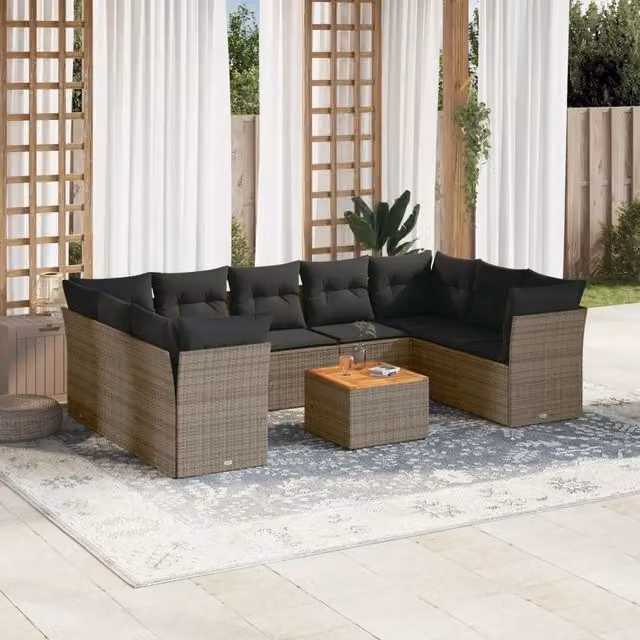 Set Divano da Giardino 10 pz con Cuscini Grigio in Polyrattan 3223806